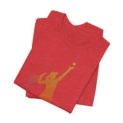 Tennis Serve Silhouette Tee — Gradient Female Tennis Player Graphic T‑Shirt
