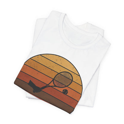 Retro Tennis Sunset Tee — Vintage Racket & Ball Graphic T‑Shirt