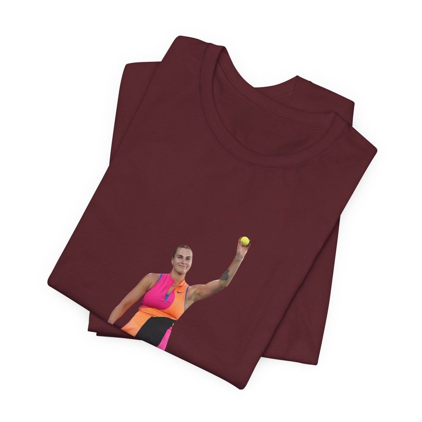 Tennis Player Aryna Sabalenka Graphic Tee — Woman Serving with Racket and ball