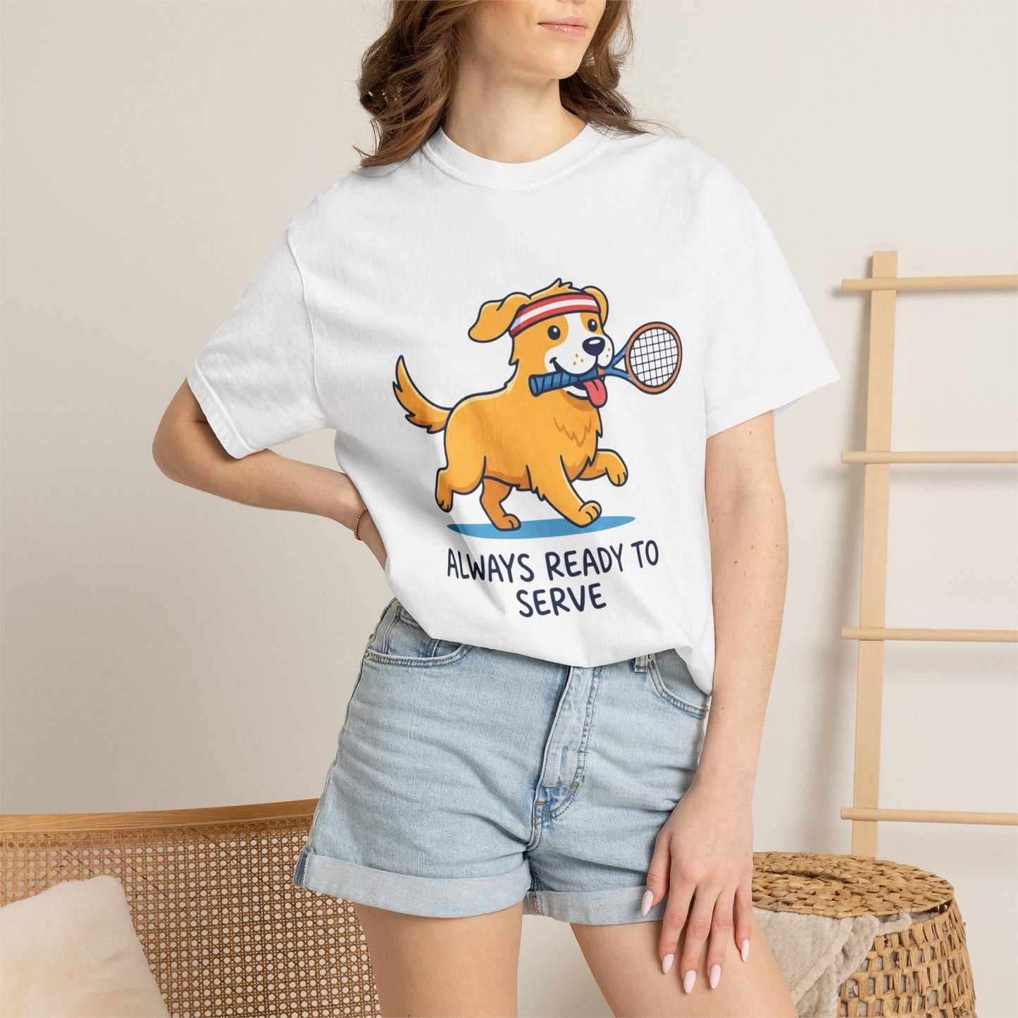 T-Shirt — "Always Ready to Serve" Golden Retriever Tennis Dog Graphic