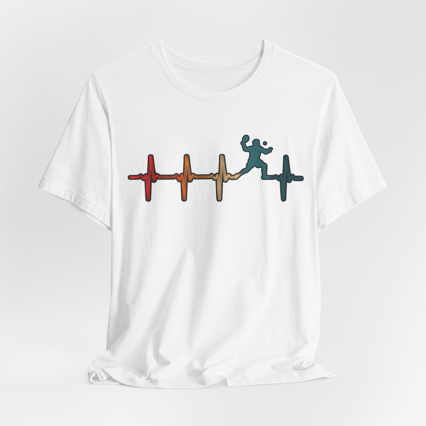 Heartbeat Tennis T‑Shirt — Colorful Surf Pulse Graphic Tee