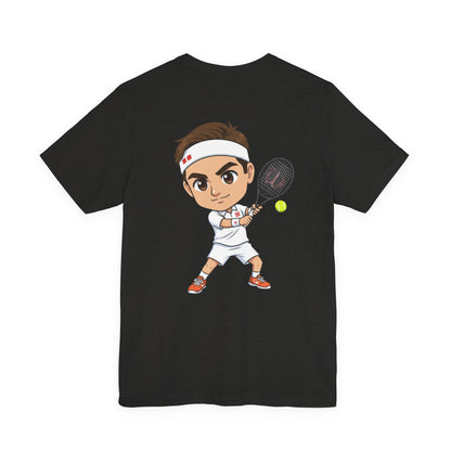 Tennis Tee — Watercolor Ball & Cartoon Player Short Sleeve Shirt