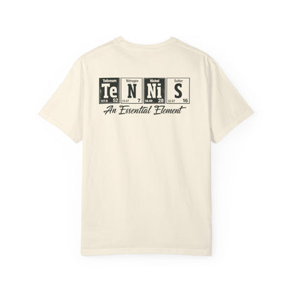 Tennis Graphic T-Shirt — 'Tennis: An Essential Element' Vintage Player Collage