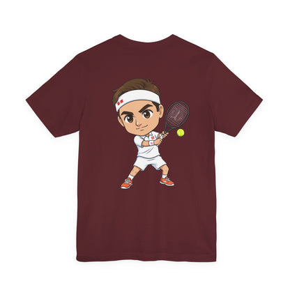 Tennis Tee — Watercolor Ball & Cartoon Player Short Sleeve Shirt
