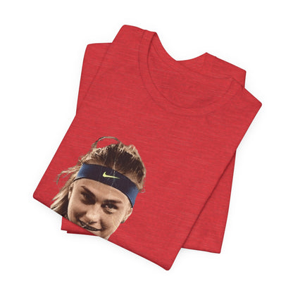 Tennis Player Sabalenka Graphic Tee — Pointing Victory Photo T‑Shirt