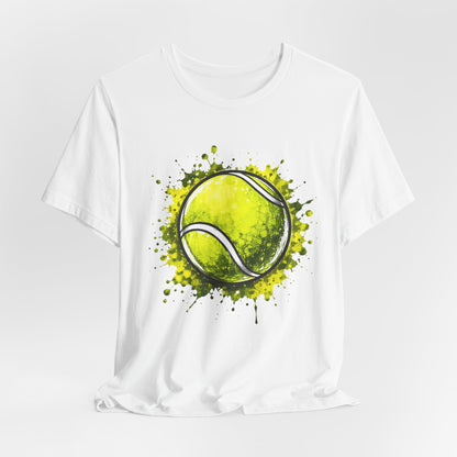 Tennis Tee — Watercolor Ball & Cartoon Player Short Sleeve Shirt