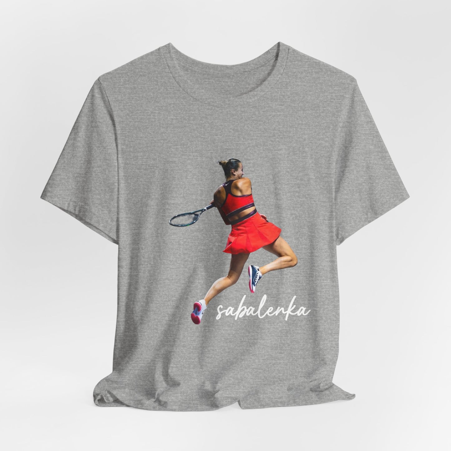 Tennis Player Sabalenka Graphic Tee — Women’s Red Dress Tennis Apparel