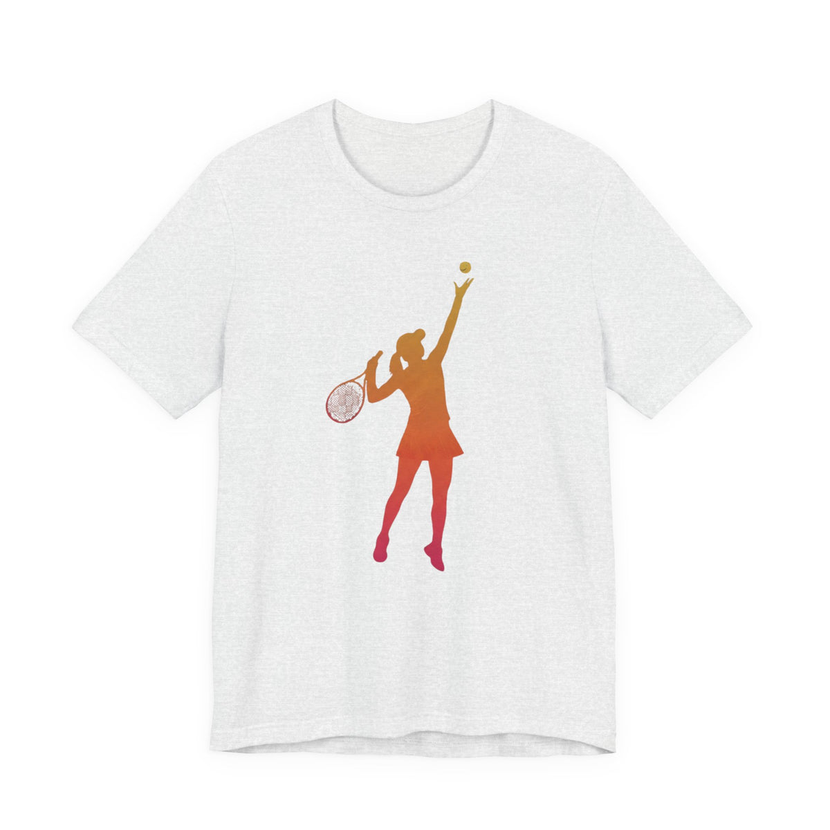 Tennis Serve Silhouette Tee — Gradient Female Tennis Player Graphic T‑Shirt