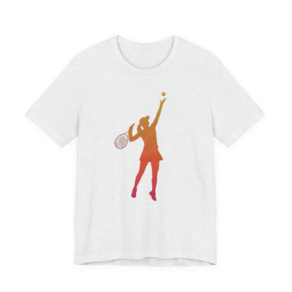 Tennis Serve Silhouette Tee — Gradient Female Tennis Player Graphic T‑Shirt