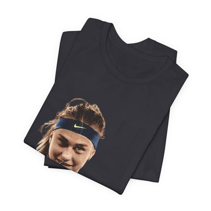 Tennis Player Sabalenka Graphic Tee — Pointing Victory Photo T‑Shirt