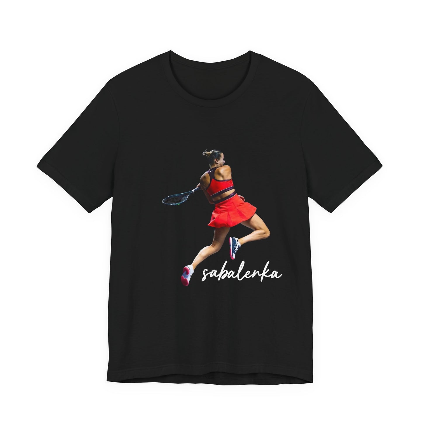 Tennis Player Sabalenka Graphic Tee — Women’s Red Dress Tennis Apparel