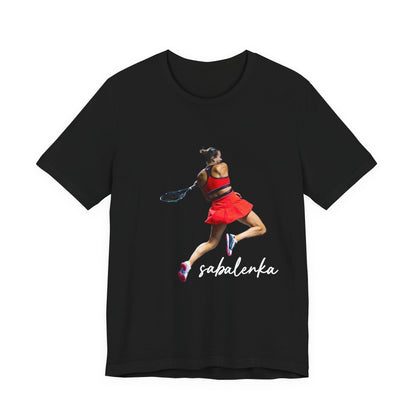 Tennis Player Sabalenka Graphic Tee — Women’s Red Dress Tennis Apparel