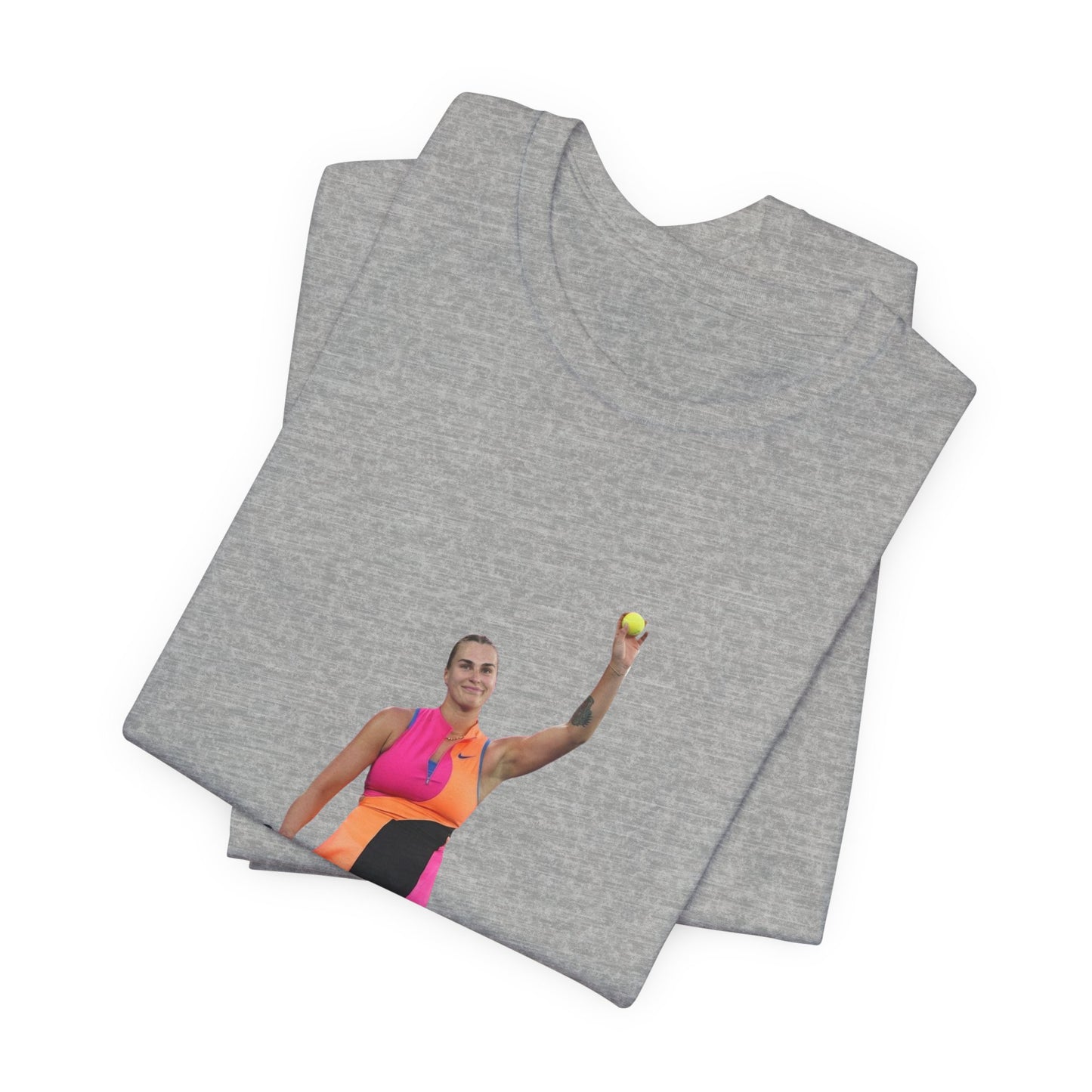 Tennis Player Aryna Sabalenka Graphic Tee — Woman Serving with Racket and ball