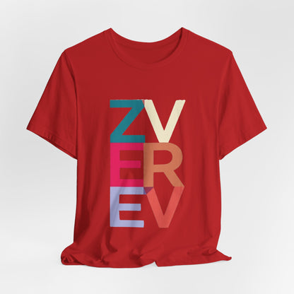 Retro Colorblock 'ZVEREV' Graphic Tee — Modern Minimalist Lettering Shirt
