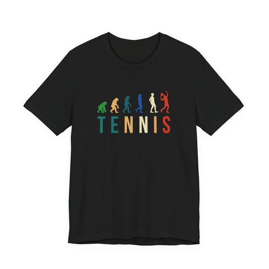 Tennis Evolution Tee — Vintage Colorful Tennis Player Graphic Shirt