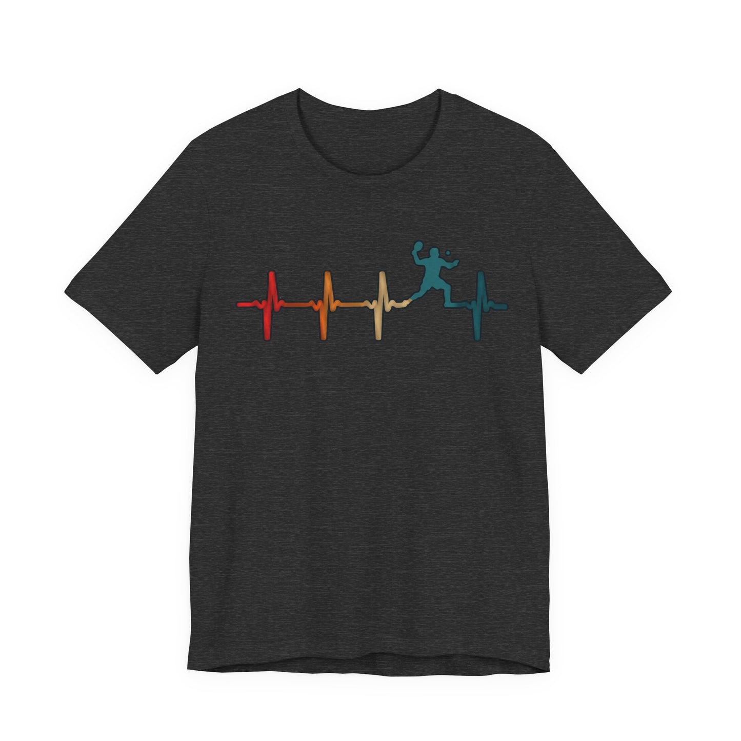 Heartbeat Tennis T‑Shirt — Colorful Surf Pulse Graphic Tee