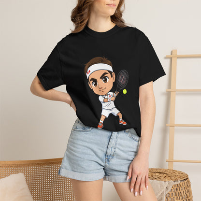 Federer Cartoon Tennis T-Shirt — Retro Athlete Graphic Tee