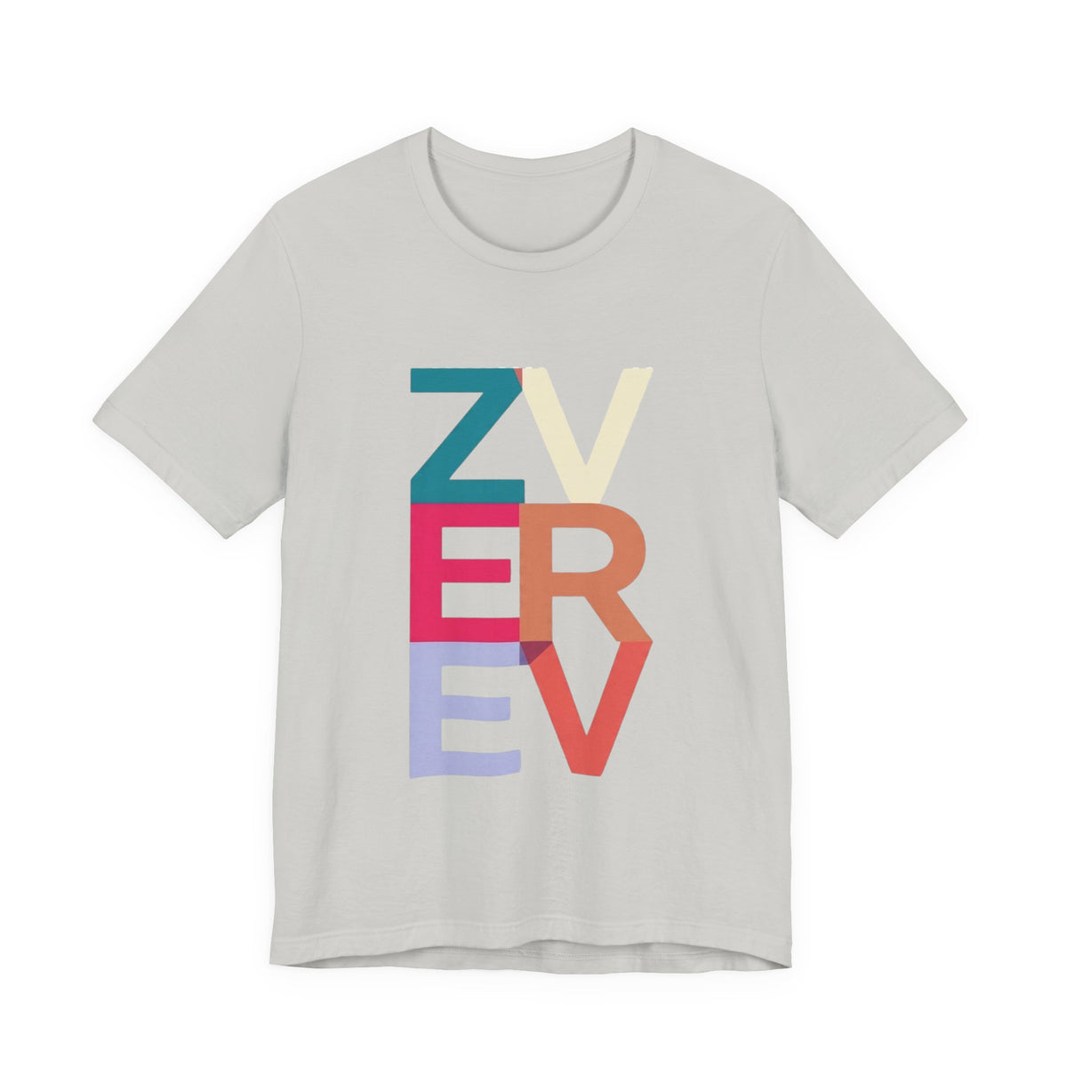 Retro Colorblock 'ZVEREV' Graphic Tee — Modern Minimalist Lettering Shirt