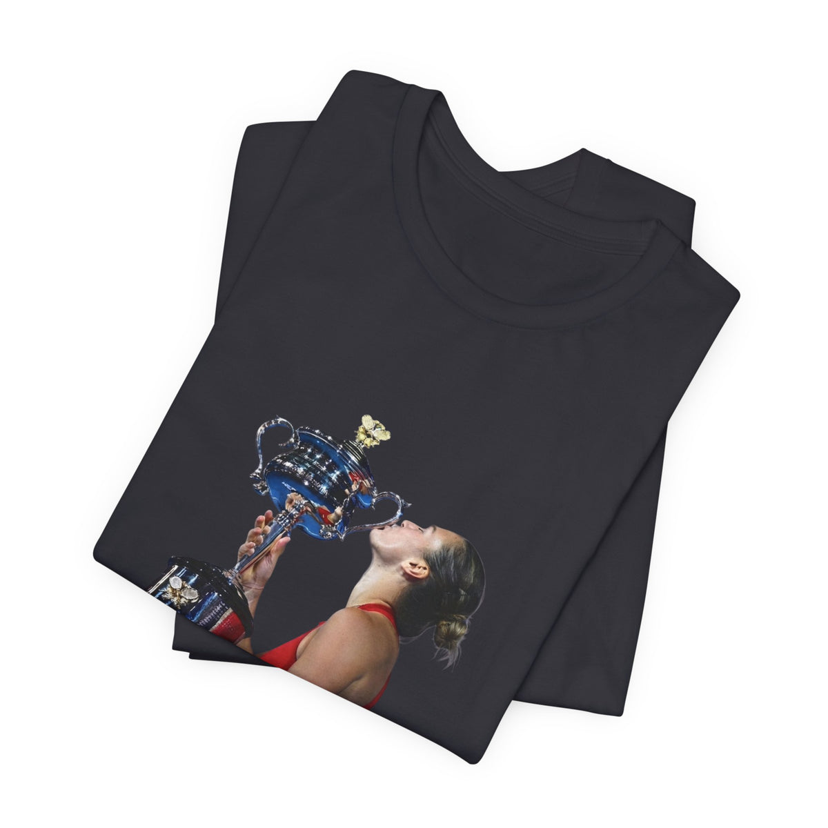 Tennis Champion Sabalenka — Woman Kissing Trophy Graphic T-Shirt