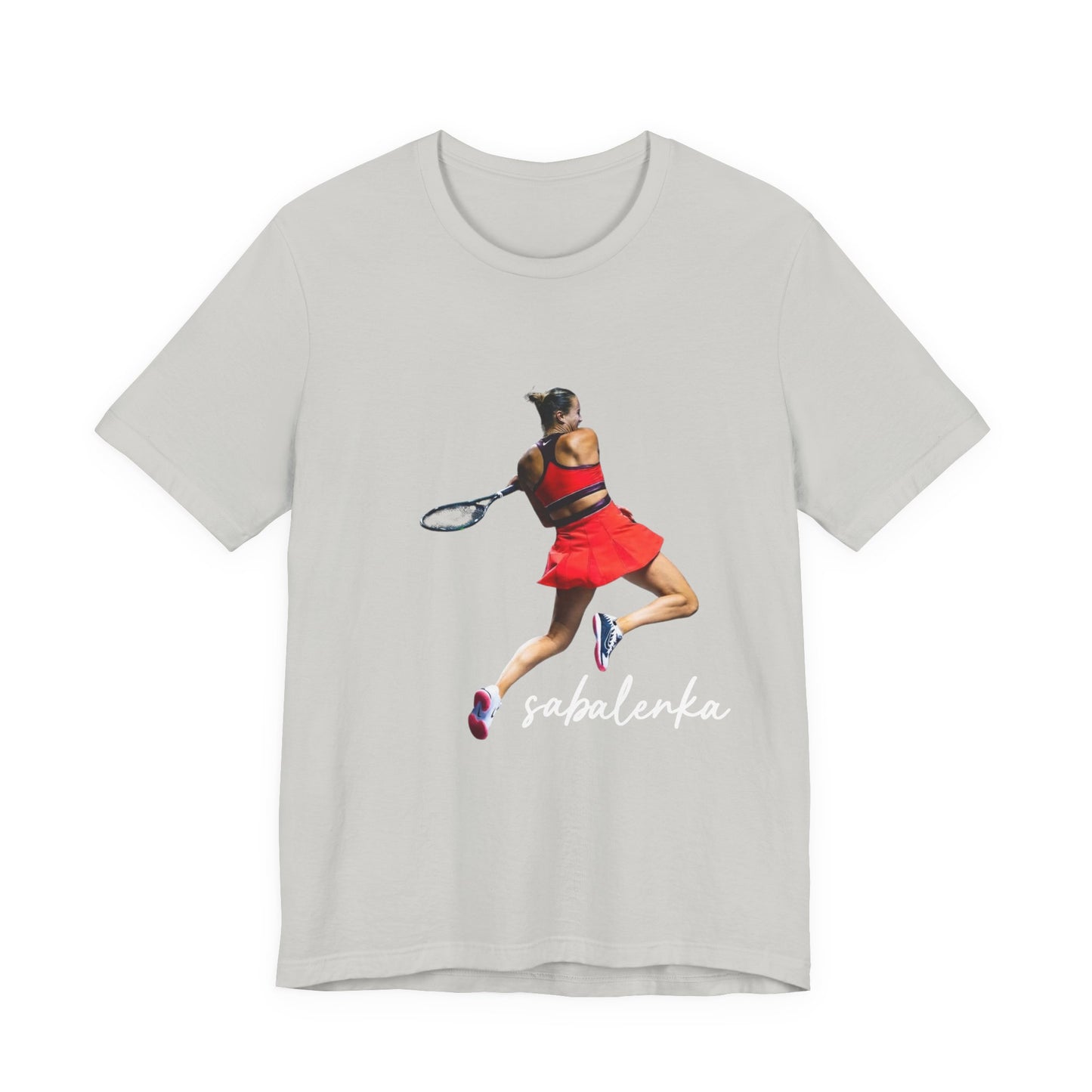 Tennis Player Sabalenka Graphic Tee — Women’s Red Dress Tennis Apparel