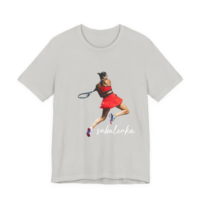 Tennis Player Sabalenka Graphic Tee — Women’s Red Dress Tennis Apparel