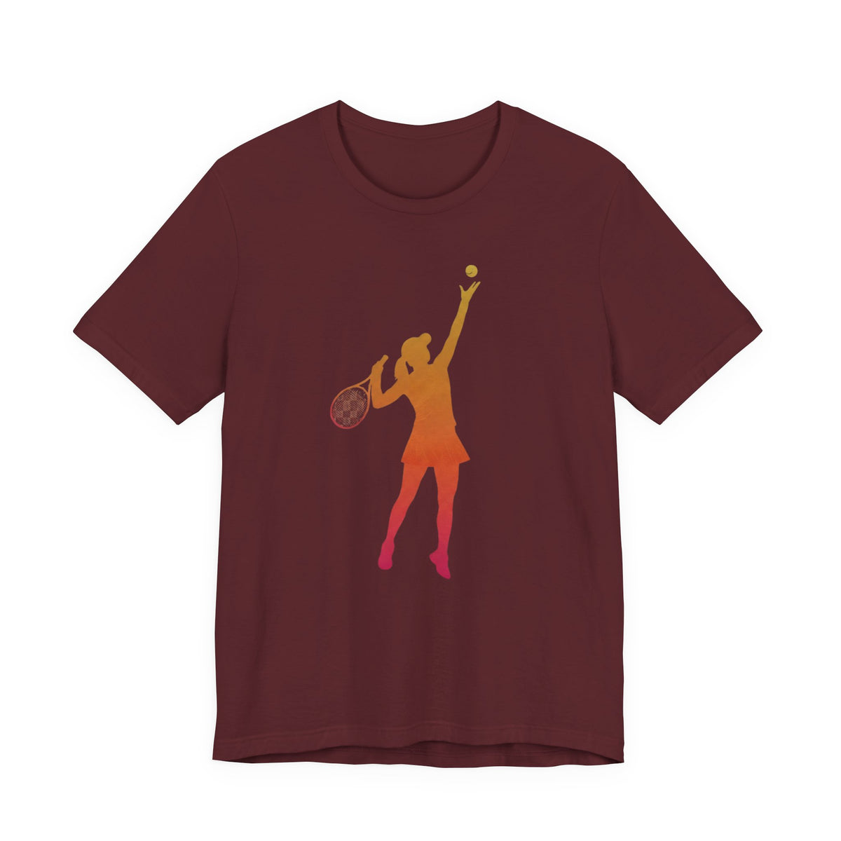 Tennis Serve Silhouette Tee — Gradient Female Tennis Player Graphic T‑Shirt
