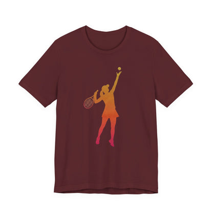 Tennis Serve Silhouette Tee — Gradient Female Tennis Player Graphic T‑Shirt