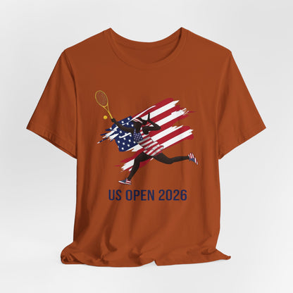 US Open 2026 Tennis T‑Shirt — American Flag Tennis Player Graphic Tee