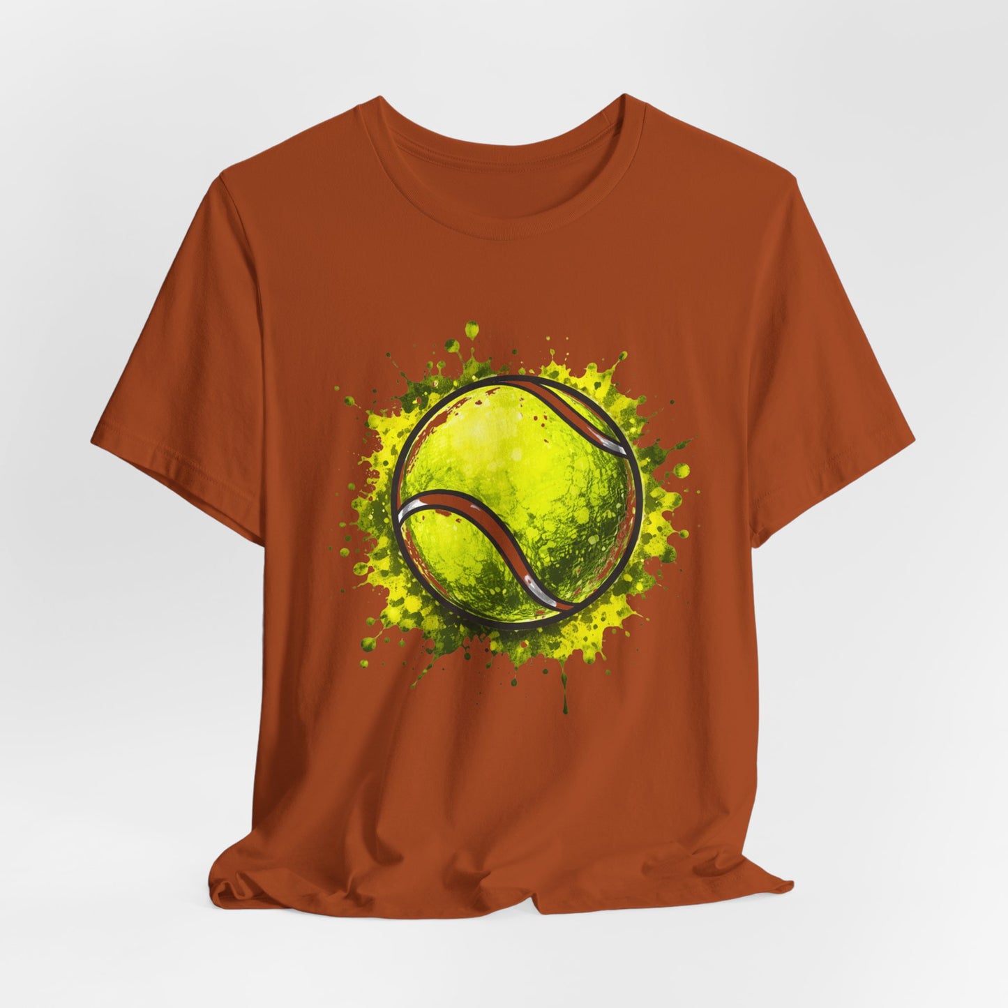 Tennis Tee — Watercolor Ball & Cartoon Player Short Sleeve Shirt