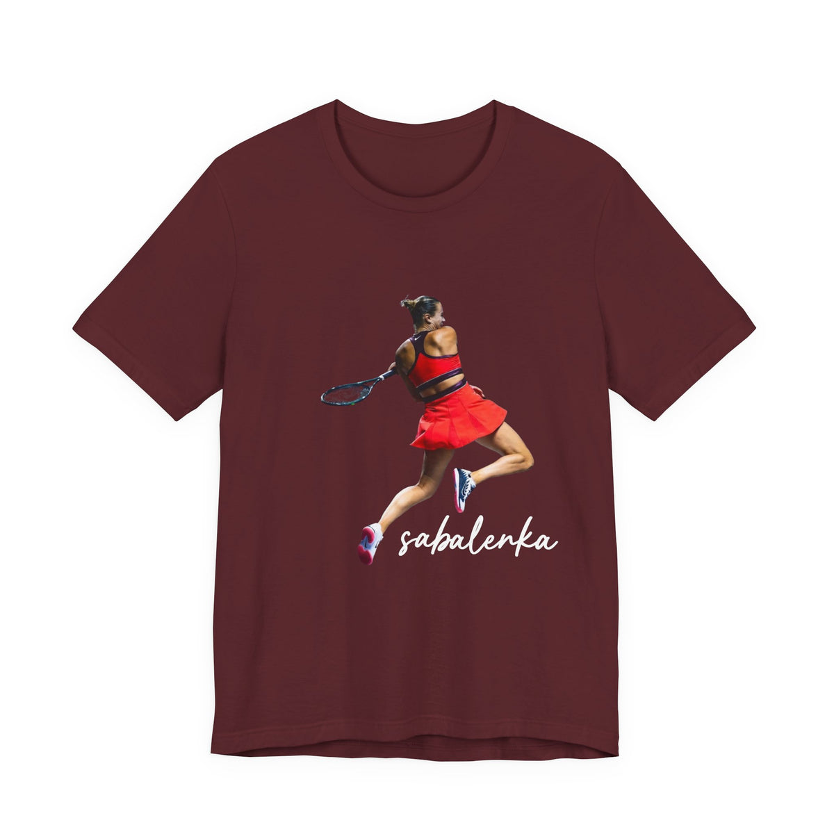 Tennis Player Sabalenka Graphic Tee — Women’s Red Dress Tennis Apparel