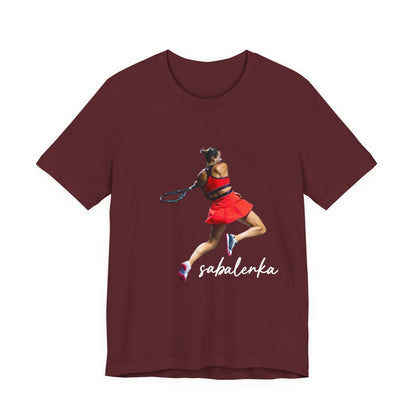 Tennis Player Sabalenka Graphic Tee — Women’s Red Dress Tennis Apparel