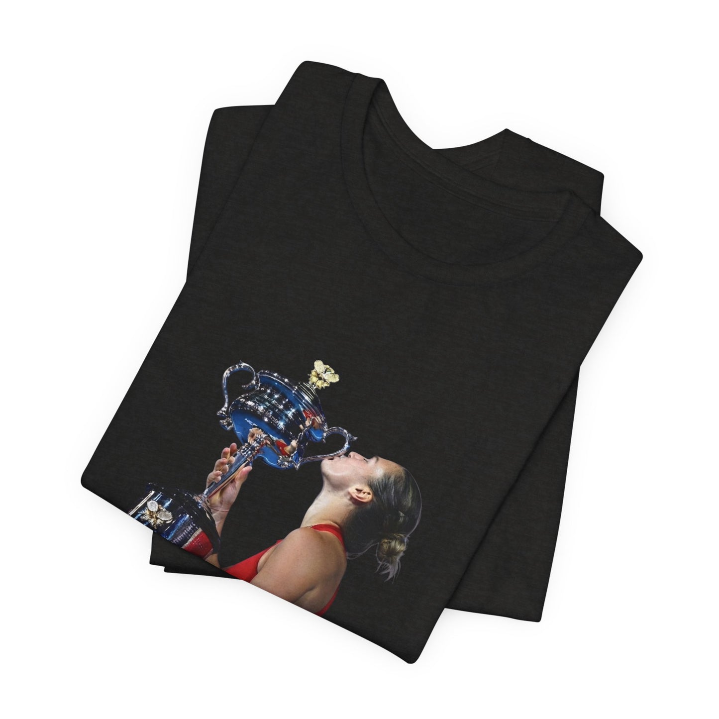 Tennis Champion Sabalenka — Woman Kissing Trophy Graphic T-Shirt