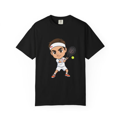 Federer Cartoon Tennis T-Shirt — Retro Athlete Graphic Tee
