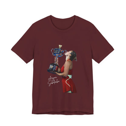 Tennis Champion Sabalenka — Woman Kissing Trophy Graphic T-Shirt