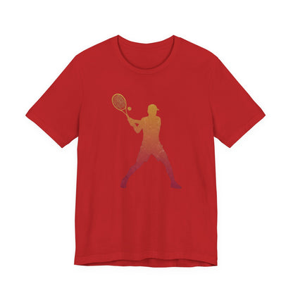 Tennis Player Silhouette Tee — Sunset Racket Graphic Shirt