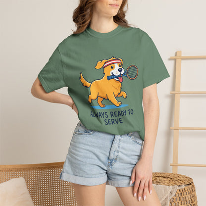 T-Shirt — "Always Ready to Serve" Golden Retriever Tennis Dog Graphic