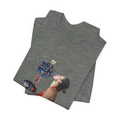 Tennis Champion Sabalenka — Woman Kissing Trophy Graphic T-Shirt