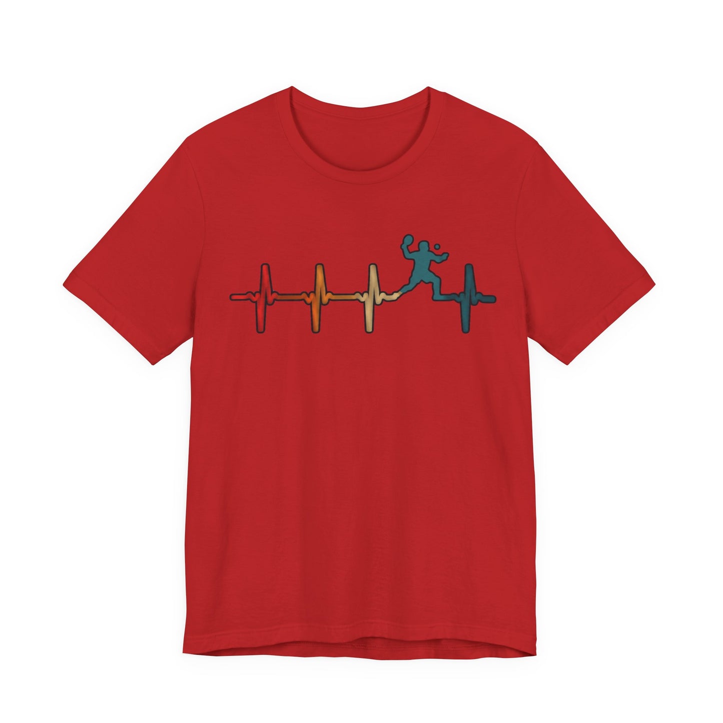 Heartbeat Tennis T‑Shirt — Colorful Surf Pulse Graphic Tee