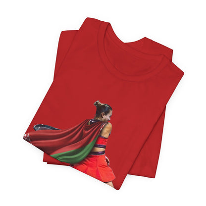 Runner Superhero Sabalenka T‑Shirt — Empowering Female Athlete Tee with Cape Graphic