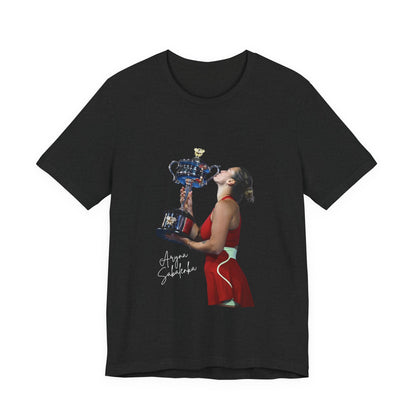 Tennis Champion Sabalenka — Woman Kissing Trophy Graphic T-Shirt