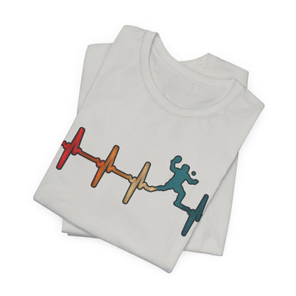 Heartbeat Tennis T‑Shirt — Colorful Surf Pulse Graphic Tee