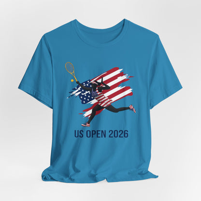 US Open 2026 Tennis T‑Shirt — American Flag Tennis Player Graphic Tee