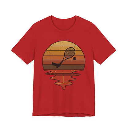 Retro Tennis Sunset Tee — Vintage Racket & Ball Graphic T‑Shirt
