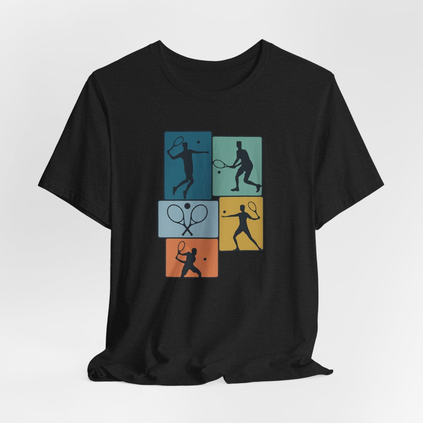Tennis Silhouette Graphic Tee — Color Block Racket Players