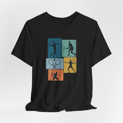 Tennis Silhouette Graphic Tee — Color Block Racket Players