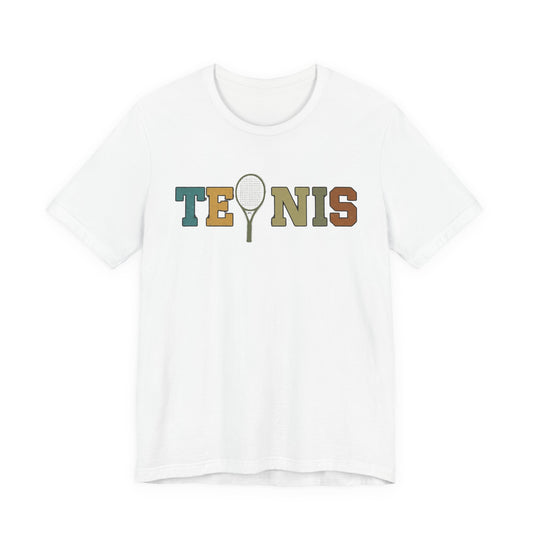 Tennis Retro Graphic Tee — Vintage Racket Lettering Shirt