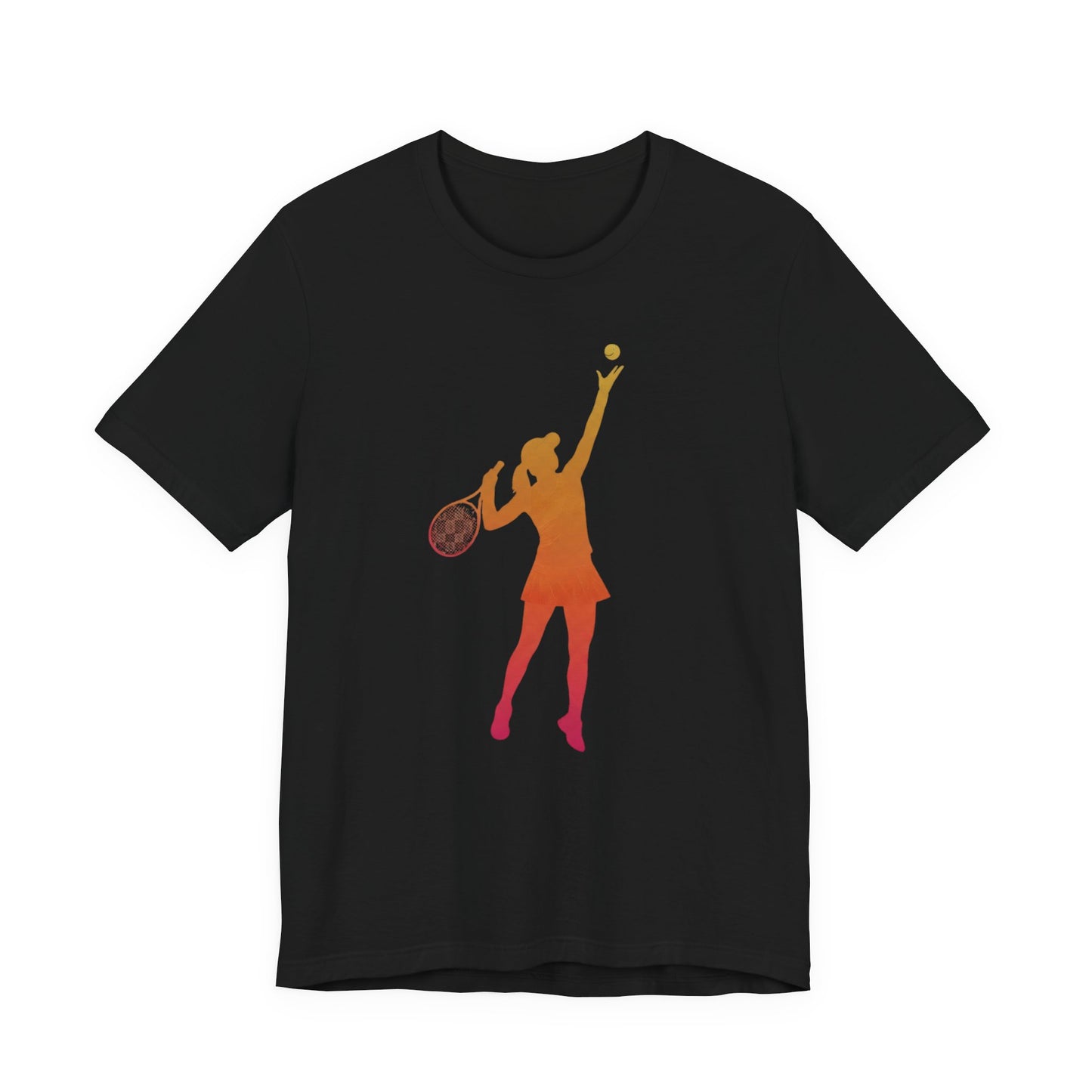 Tennis Serve Silhouette Tee — Gradient Female Tennis Player Graphic T‑Shirt