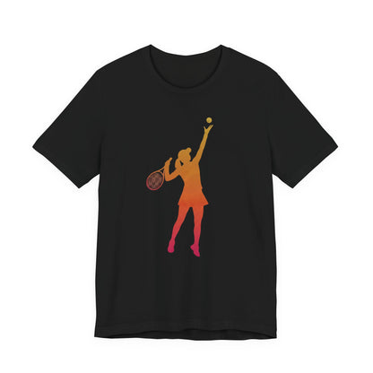 Tennis Serve Silhouette Tee — Gradient Female Tennis Player Graphic T‑Shirt