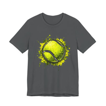 Tennis Tee — Watercolor Ball & Cartoon Player Short Sleeve Shirt