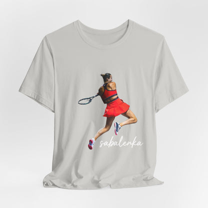 Tennis Player Sabalenka Graphic Tee — Women’s Red Dress Tennis Apparel